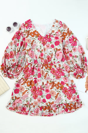 Floral Lantern Sleeves Tunic Dress