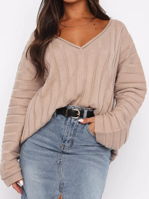 V-Neck Dropped Shoulder Sweater