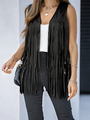 Fringe Open Front Vest Coat