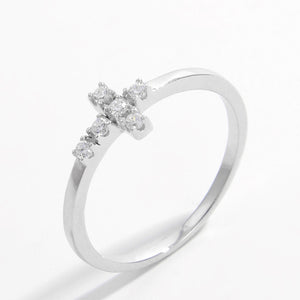 925 Sterling Silver Zircon Cross Ring