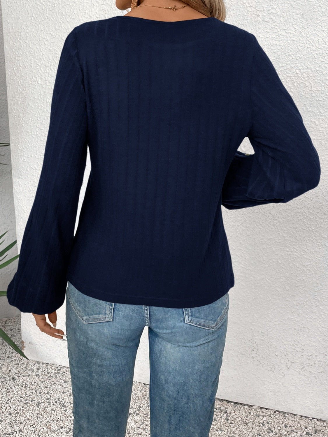 Embroidered Round Neck Long Sleeve Blouse