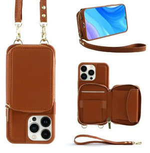 Crossbody Leather Case with Zipper & Card Holder for Iphone