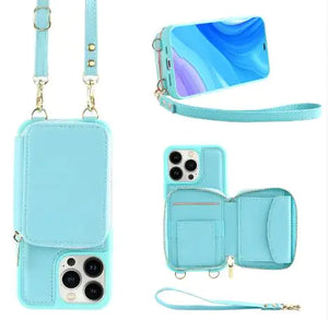 Crossbody Leather Case with Zipper & Card Holder for Iphone