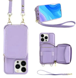 Crossbody Leather Case with Zipper & Card Holder for Iphone