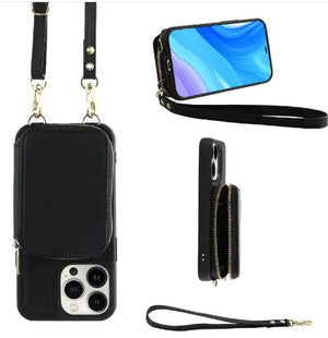 Crossbody Leather Case with Zipper & Card Holder for Iphone