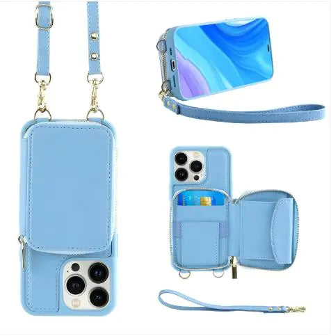 Crossbody Leather Case with Zipper & Card Holder for Iphone