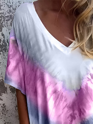 Full Size Pocketed Tie-Dye Short Sleeve Dress