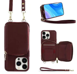 Crossbody Leather Case with Zipper & Card Holder for Iphone