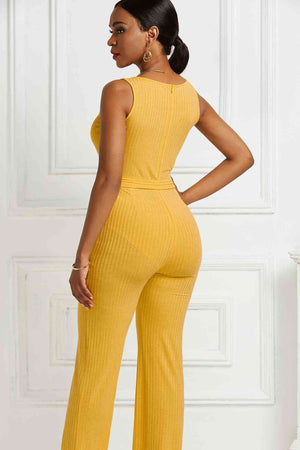 Button Detail Tie Waist Jumpsuit with Pockets