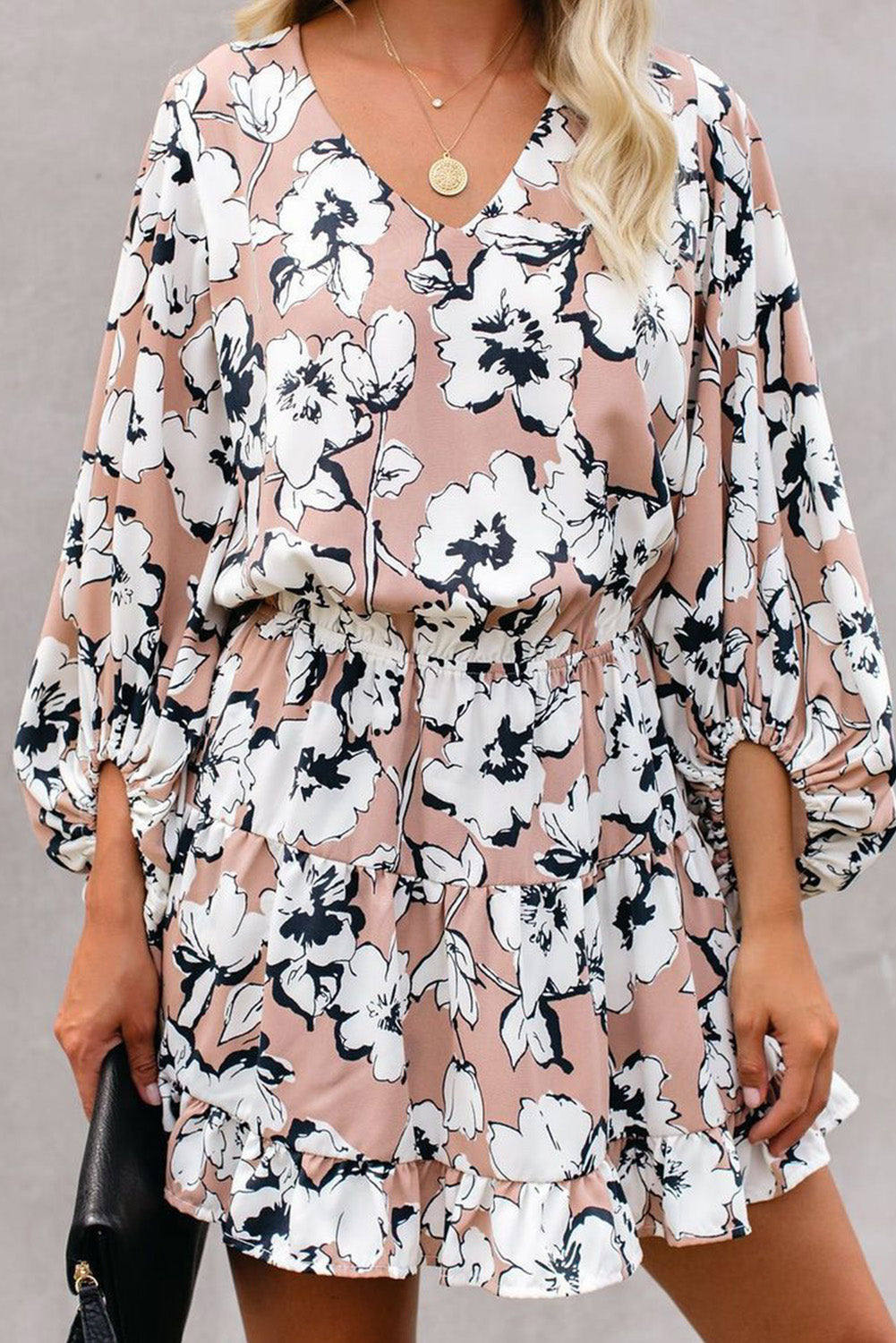 Floral Lantern Sleeves Tunic Dress