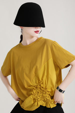 Short Sleeve Round Neck Shirring Detail T-shirt