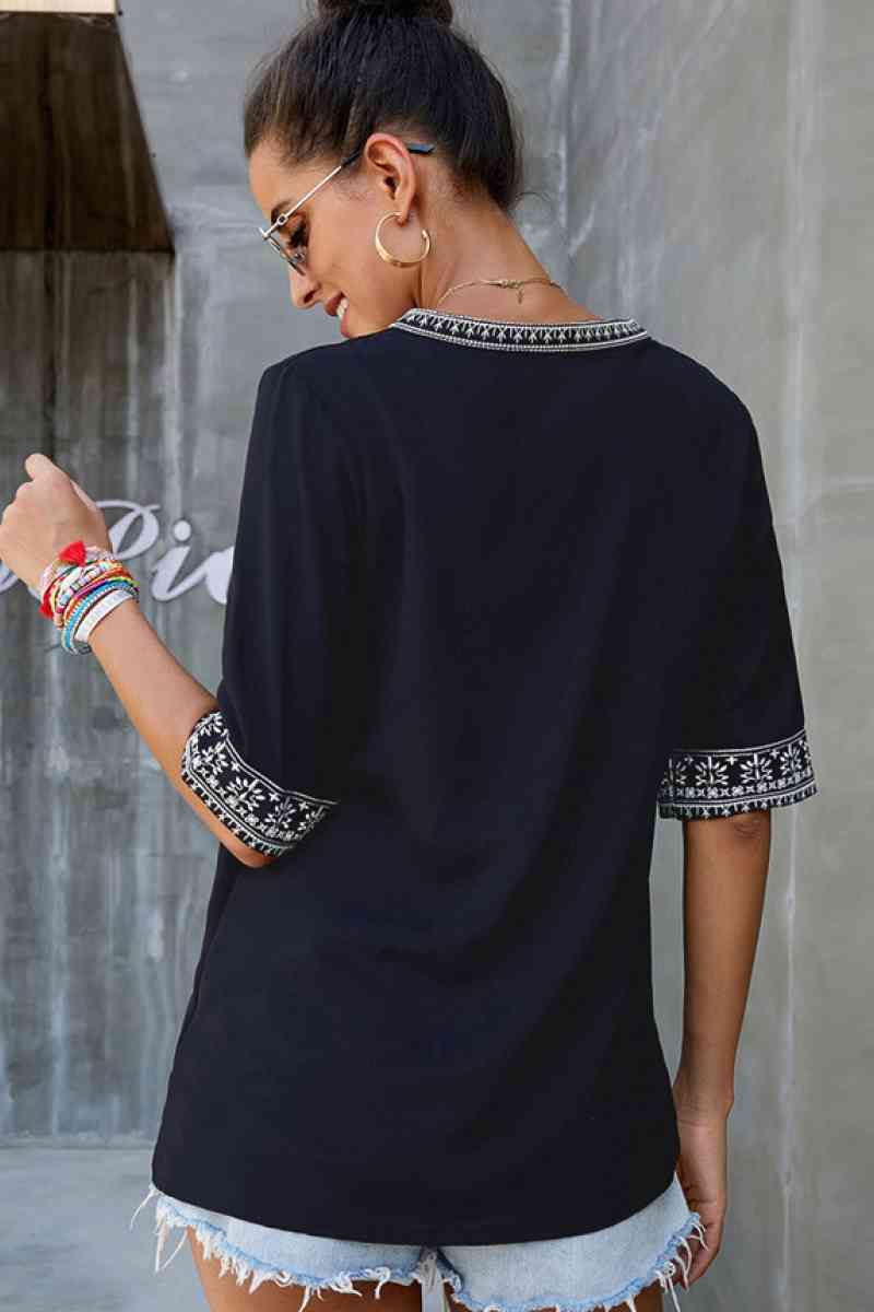 Embroidery Ethnic Style V Neck Top