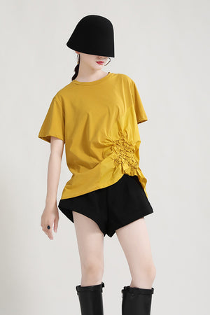 Short Sleeve Round Neck Shirring Detail T-shirt