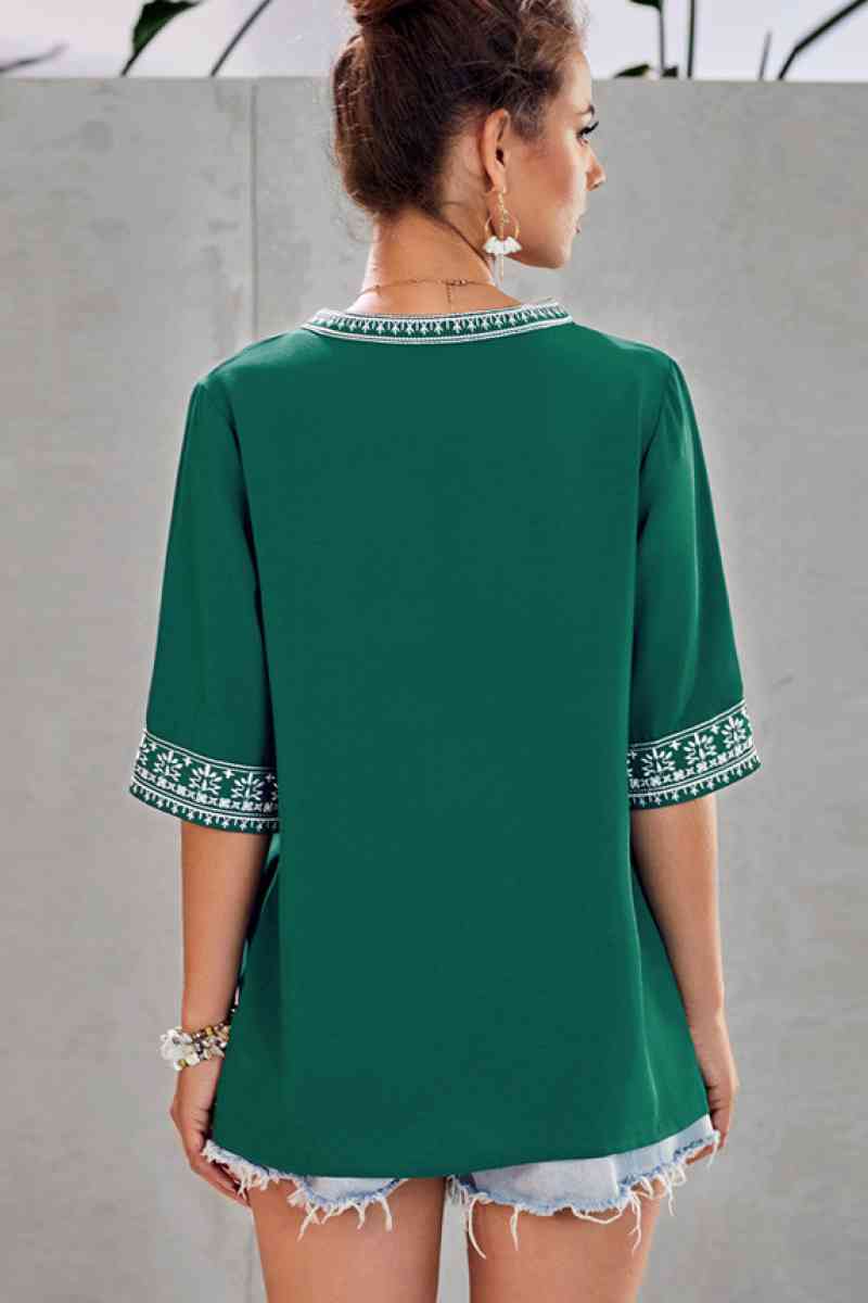 Embroidery Ethnic Style V Neck Top