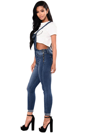 Side Zipper Denim Overalls