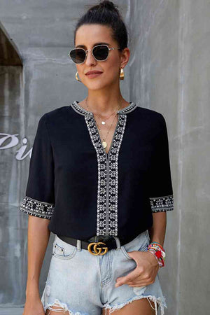 Embroidery Ethnic Style V Neck Top