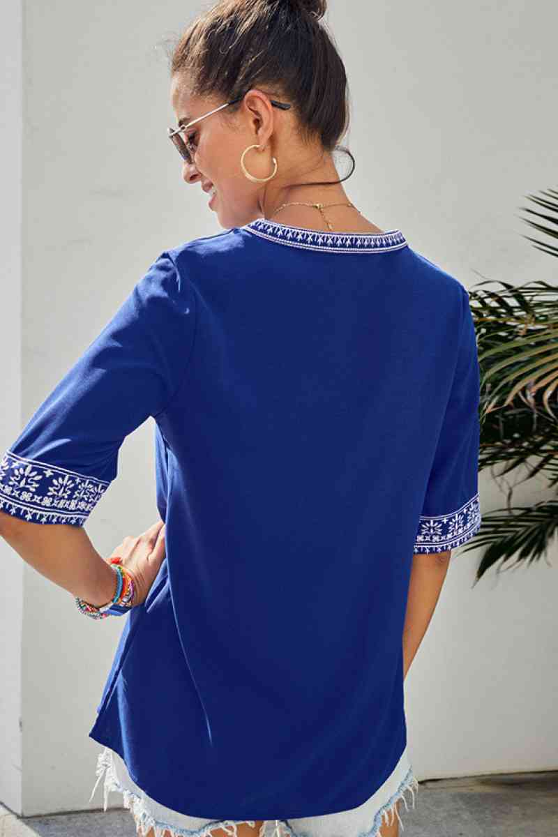 Embroidery Ethnic Style V Neck Top